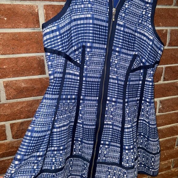 Anthropologie by Anthropologie Blue and White Structured Zip Front Mini Dress - Picture 15 of 16